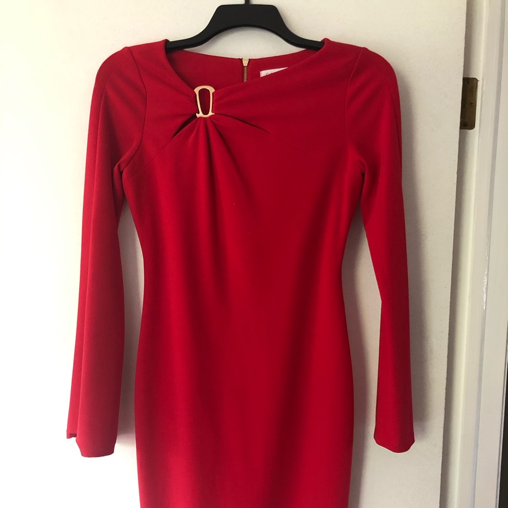 Red bell sleeve with slit dress Calvin Klein